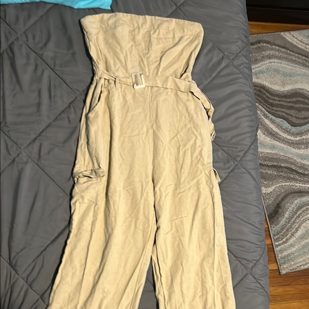 Cream Jumpsuit with Belted Waist